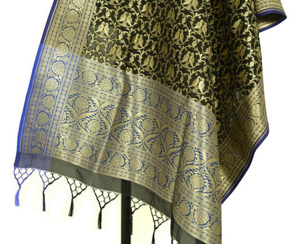Black Banarasi Dupatta Love Birds Woven Zari Brocade Indian Long Stole Wrap