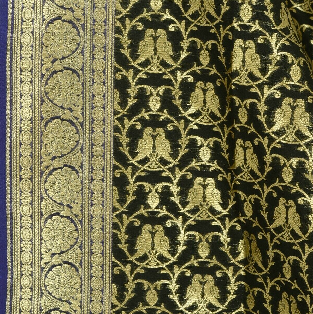 Black Banarasi Dupatta Love Birds Woven Zari Brocade Indian Long Stole Wrap