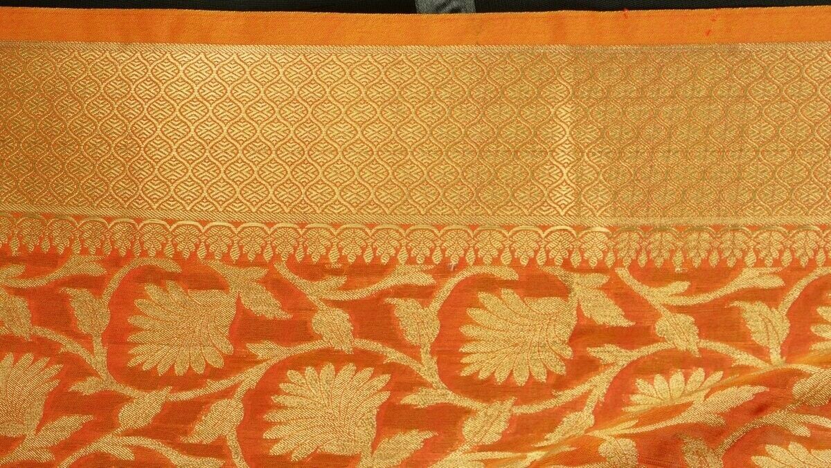 Rust Banarasi Dupatta Floral Woven Zari Brocade Indian Long Stole Wrap Shawl