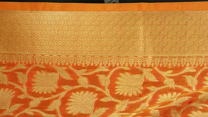 Rust Banarasi Dupatta Floral Woven Zari Brocade Indian Long Stole Wrap Shawl