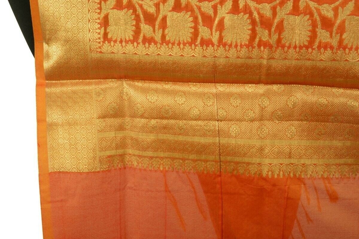 Rust Banarasi Dupatta Floral Woven Zari Brocade Indian Long Stole Wrap Shawl