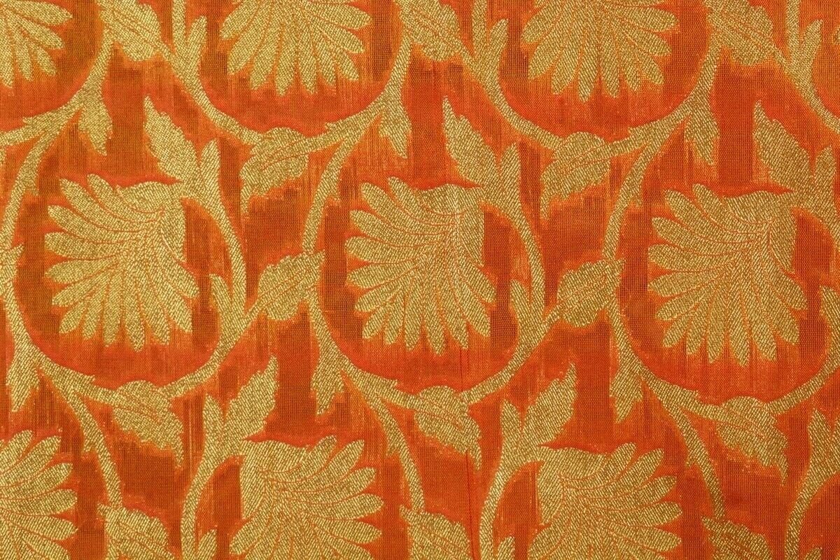 Rust Banarasi Dupatta Floral Woven Zari Brocade Indian Long Stole Wrap Shawl
