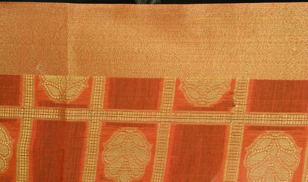Rust Banarasi Dupatta Floral Woven Zari Brocade Indian Long Stole Wrap Shawl