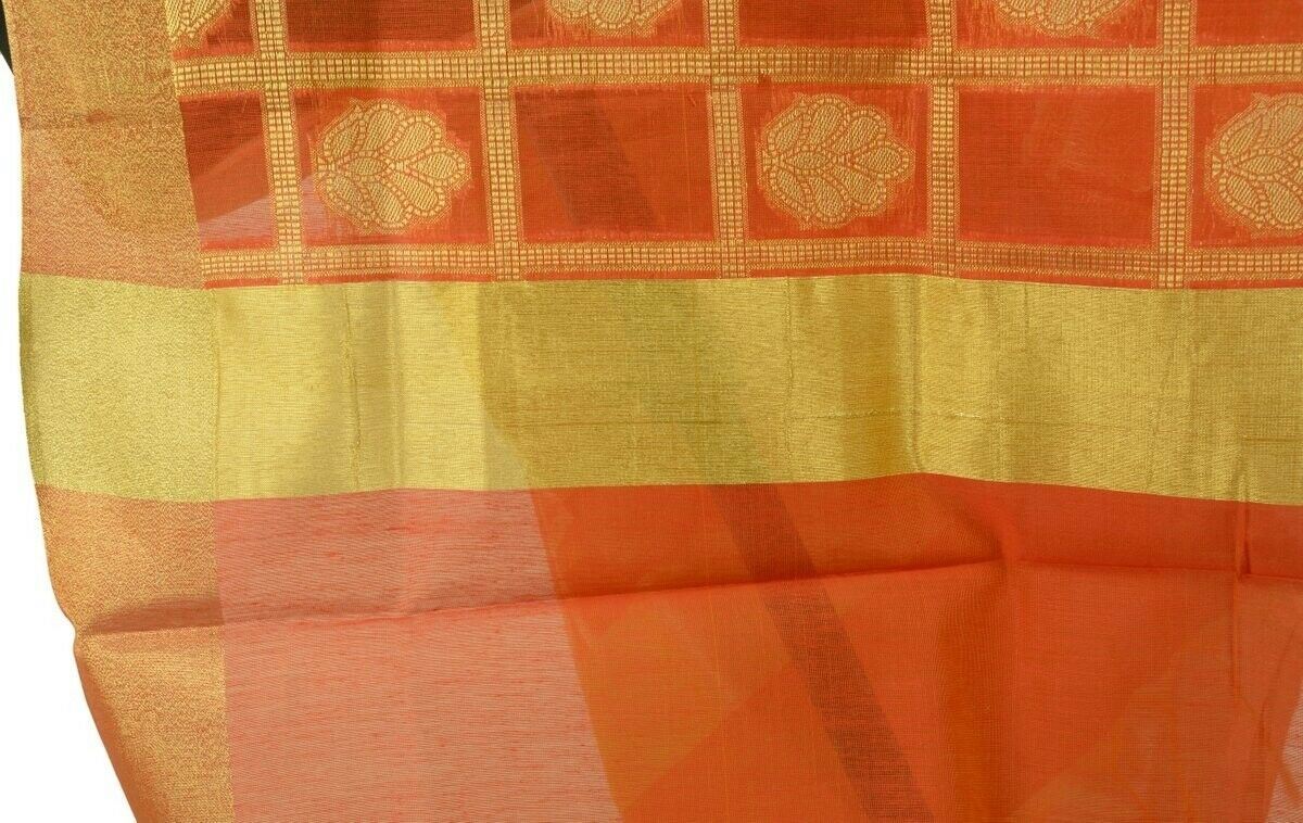 Rust Banarasi Dupatta Floral Woven Zari Brocade Indian Long Stole Wrap Shawl