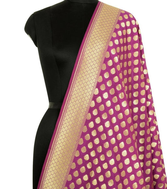 Dark Magenta Banarasi Silk Dupatta Woven Zari Brocade Indian Long Stole Wrap Sha