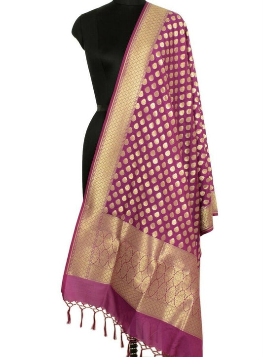 Dark Magenta Banarasi Silk Dupatta Woven Zari Brocade Indian Long Stole Wrap Sha