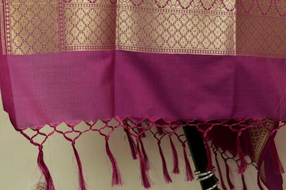 Dark Magenta Banarasi Silk Dupatta Woven Zari Brocade Indian Long Stole Wrap Sha