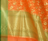 Orange Banarasi Dupatta Peacock Woven Zari Brocade Indian Long Stole Wrap