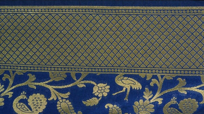 Blue Banarasi Dupatta Birds Woven Zari Brocade Indian Long Stole Wrap Shawl