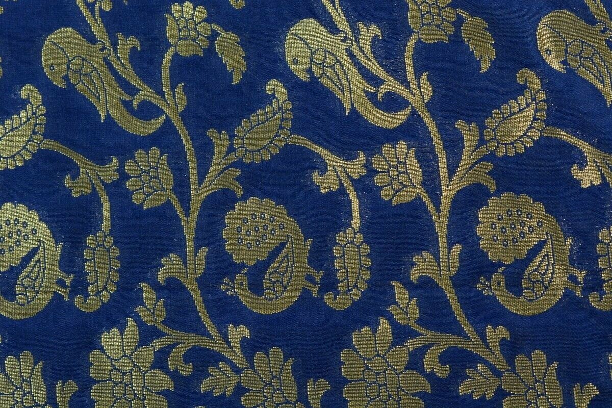 Blue Banarasi Dupatta Birds Woven Zari Brocade Indian Long Stole Wrap Shawl