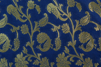 Blue Banarasi Dupatta Birds Woven Zari Brocade Indian Long Stole Wrap Shawl