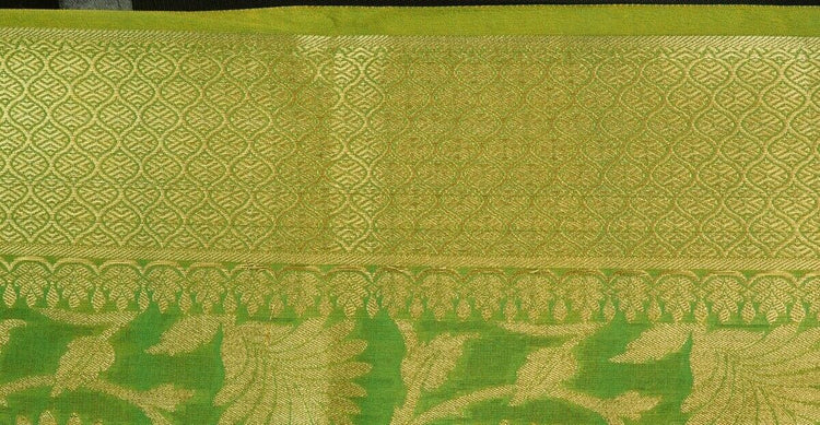 Green Banarasi Dupatta Floral Woven Zari Brocade Indian Long Stole Wrap Shawl