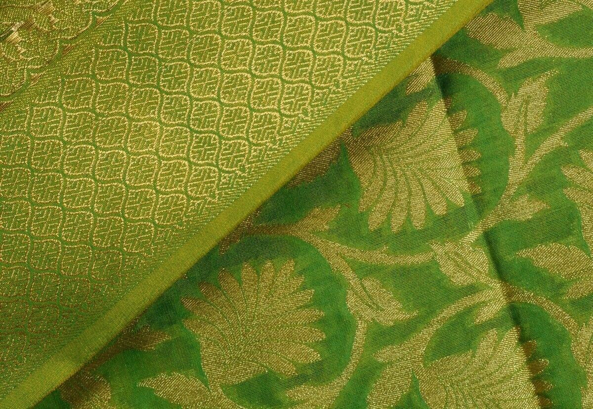 Green Banarasi Dupatta Floral Woven Zari Brocade Indian Long Stole Wrap Shawl