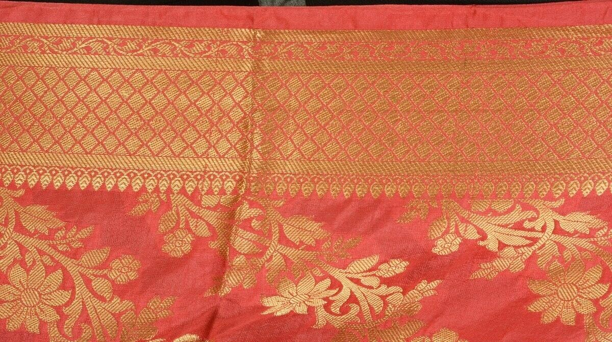 Pink Banarasi Dupatta Floral Woven Zari Brocade Indian Long Stole Wrap Shawl