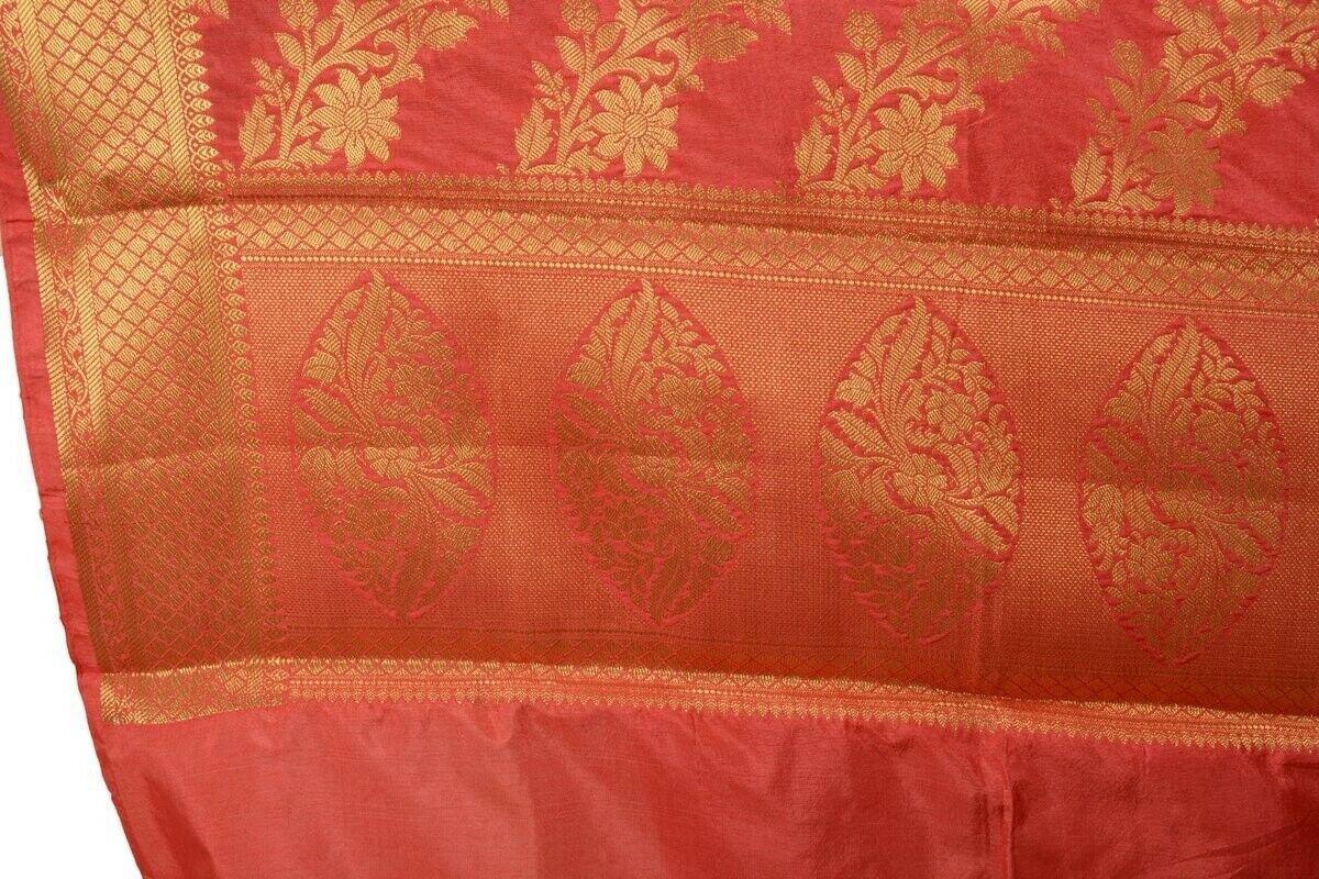 Pink Banarasi Dupatta Floral Woven Zari Brocade Indian Long Stole Wrap Shawl