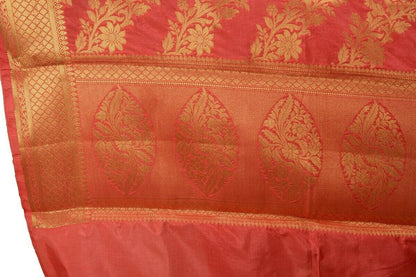 Pink Banarasi Dupatta Floral Woven Zari Brocade Indian Long Stole Wrap Shawl