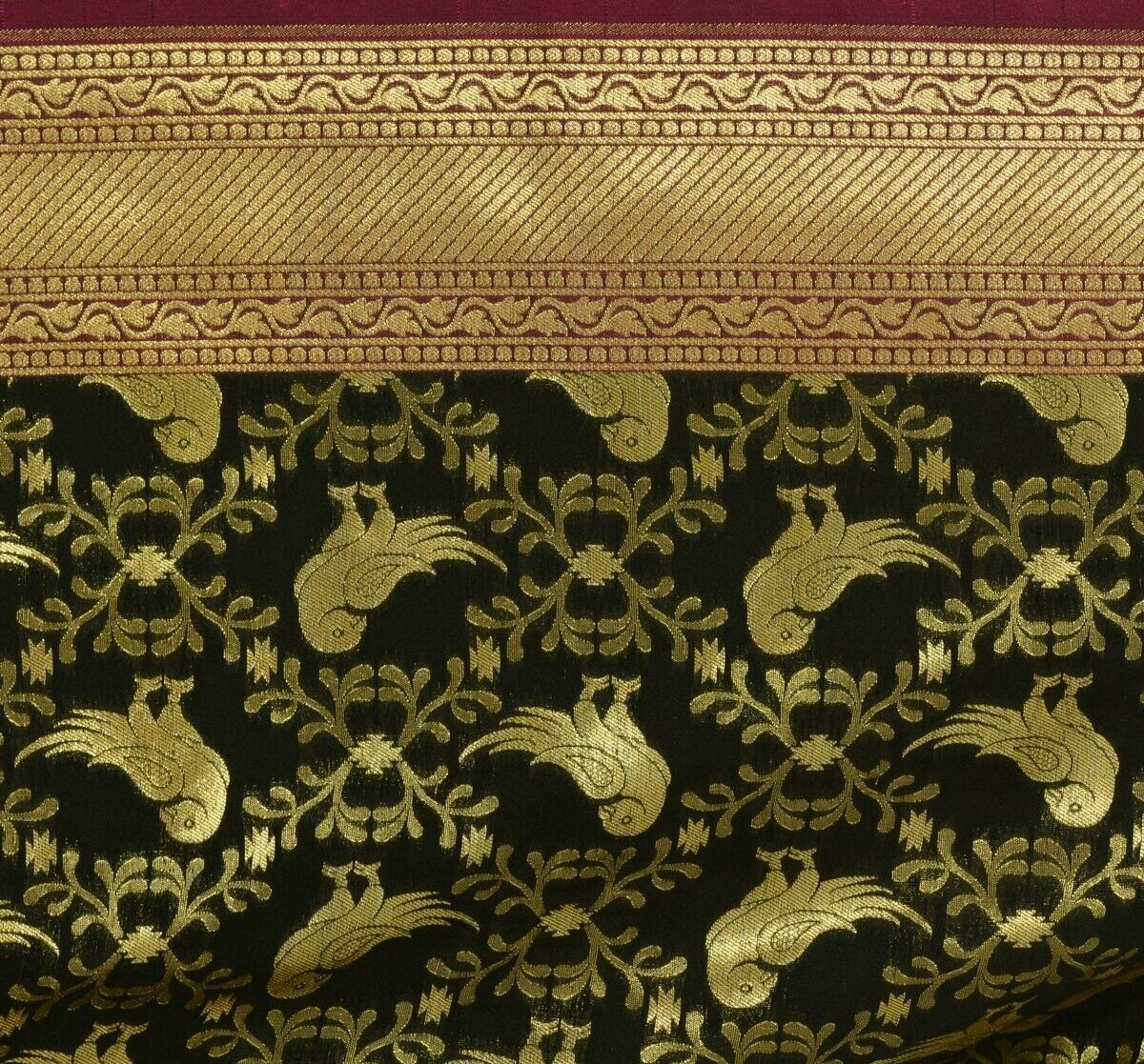 Black Banarasi Dupatta Birds Woven Zari Brocade Indian Long Stole Wrap Scarves