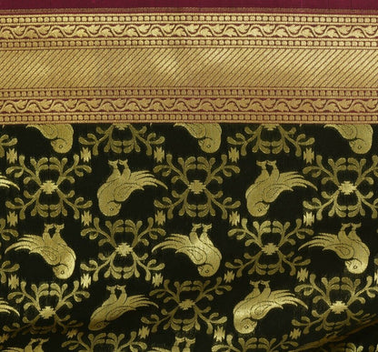 Black Banarasi Dupatta Birds Woven Zari Brocade Indian Long Stole Wrap Scarves