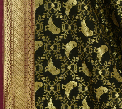 Black Banarasi Dupatta Birds Woven Zari Brocade Indian Long Stole Wrap Scarves