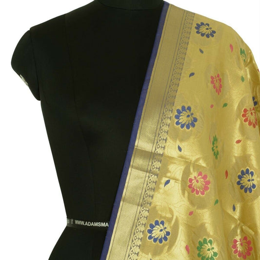 Beige Banarasi Dupatta Floral Woven Zari Brocade Indian Long Stole Wrap Shawl