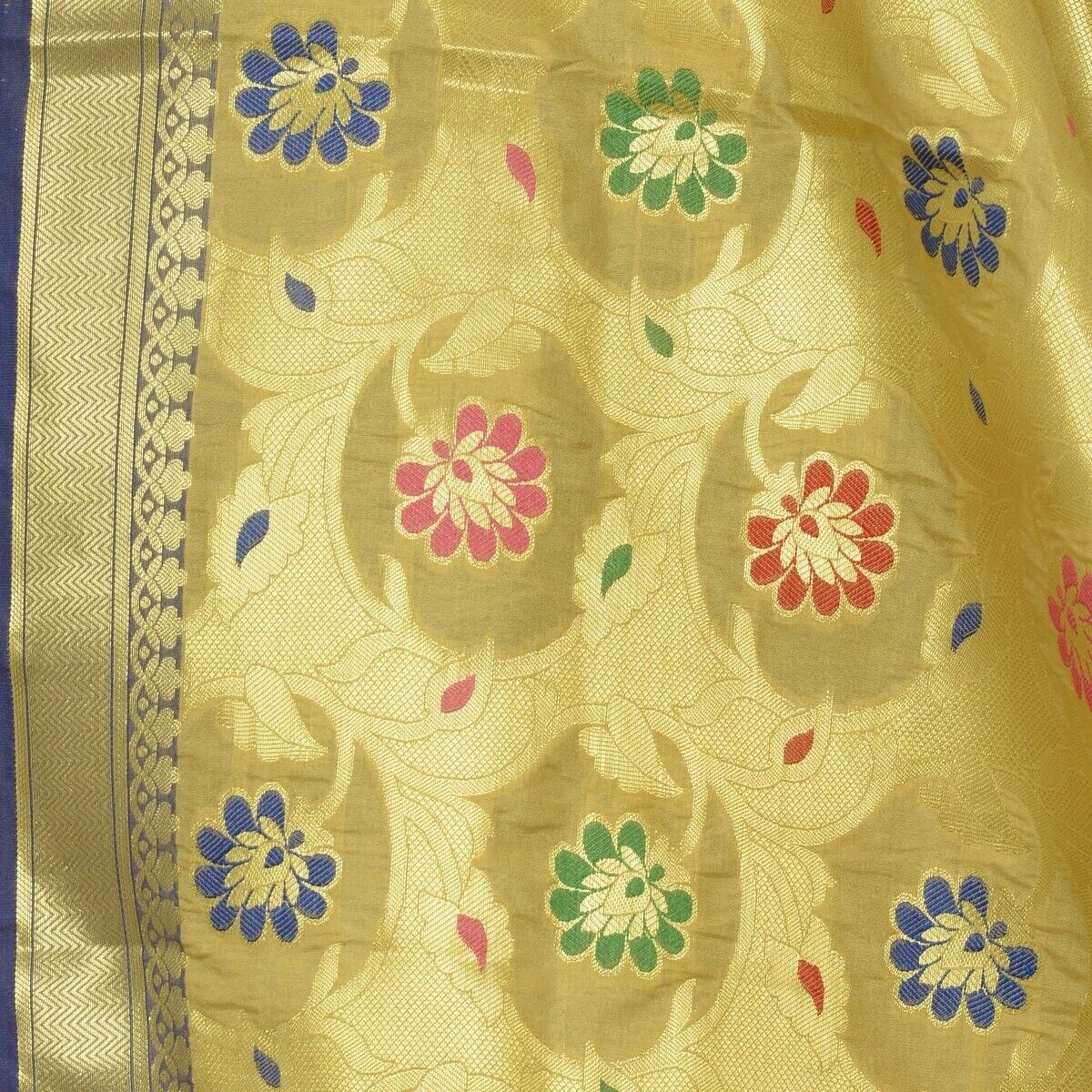 Beige Banarasi Dupatta Floral Woven Zari Brocade Indian Long Stole Wrap Shawl