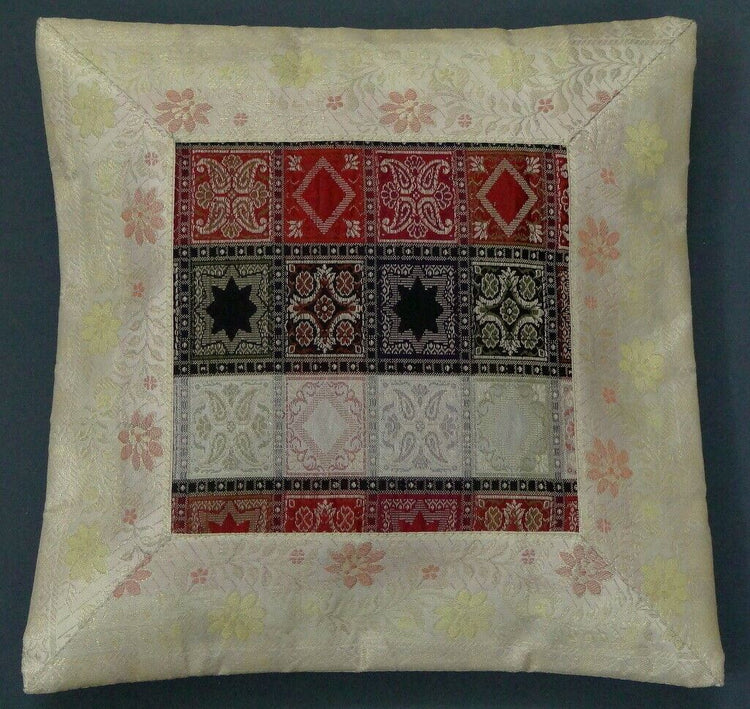 12" Sq Indian Art Silk Woven Zari Borcade Banarasi Cushion Pillow Covers Multi