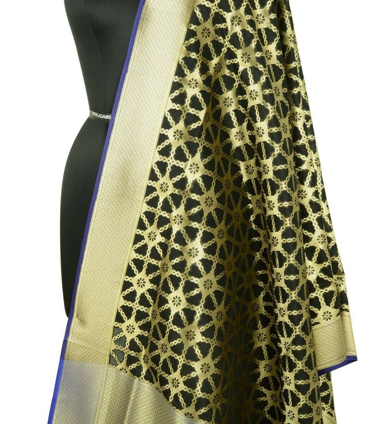 Banarasi Dupatta Woven Zari Brocade Indian Art Silk Long Stole Shawl Black