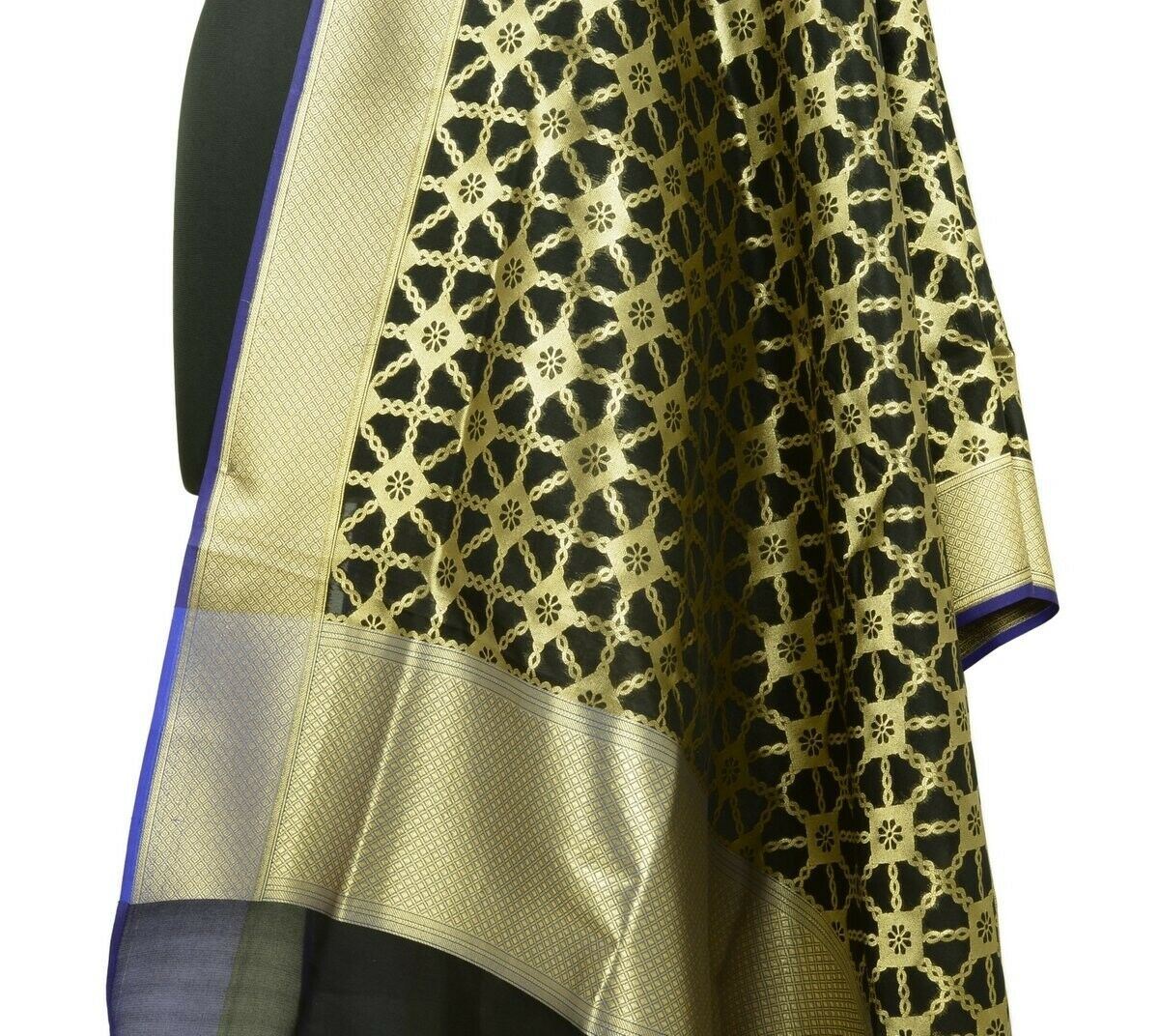 Banarasi Dupatta Woven Zari Brocade Indian Art Silk Long Stole Shawl Black