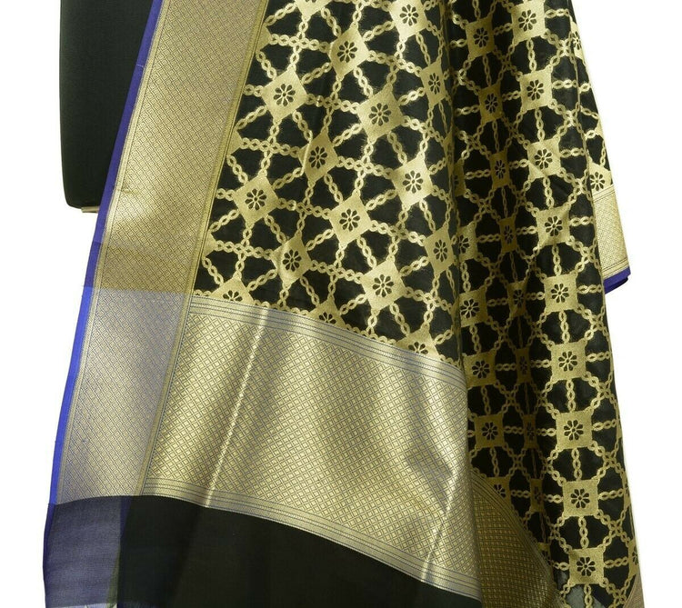 Banarasi Dupatta Woven Zari Brocade Indian Art Silk Long Stole Shawl Black