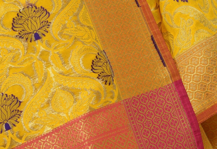 Banarasi Dupatta Woven Zari Brocade Indian Art Silk Long Stole Shawl Mustard