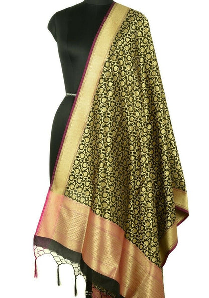 Banarasi Dupatta Woven Zari Brocade Indian Art Silk Long Stole Shawl Black