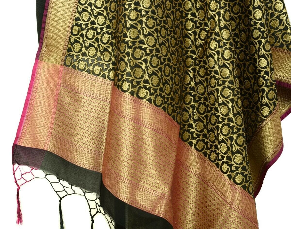 Banarasi Dupatta Woven Zari Brocade Indian Art Silk Long Stole Shawl Black