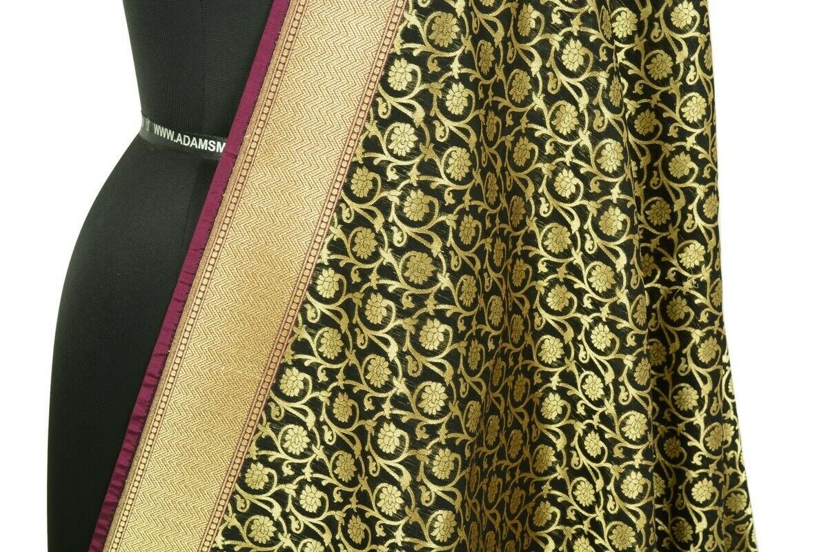 Banarasi Dupatta Woven Zari Brocade Indian Art Silk Long Stole Shawl Black