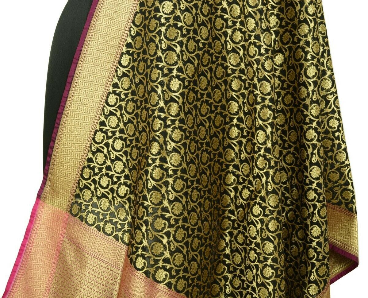 Banarasi Dupatta Woven Zari Brocade Indian Art Silk Long Stole Shawl Black