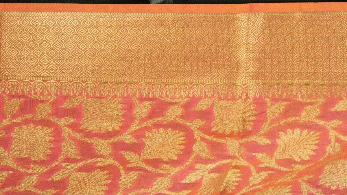 Pink Banarasi Dupatta Floral Woven Zari Brocade Indian Long Stole Wrap Shawl