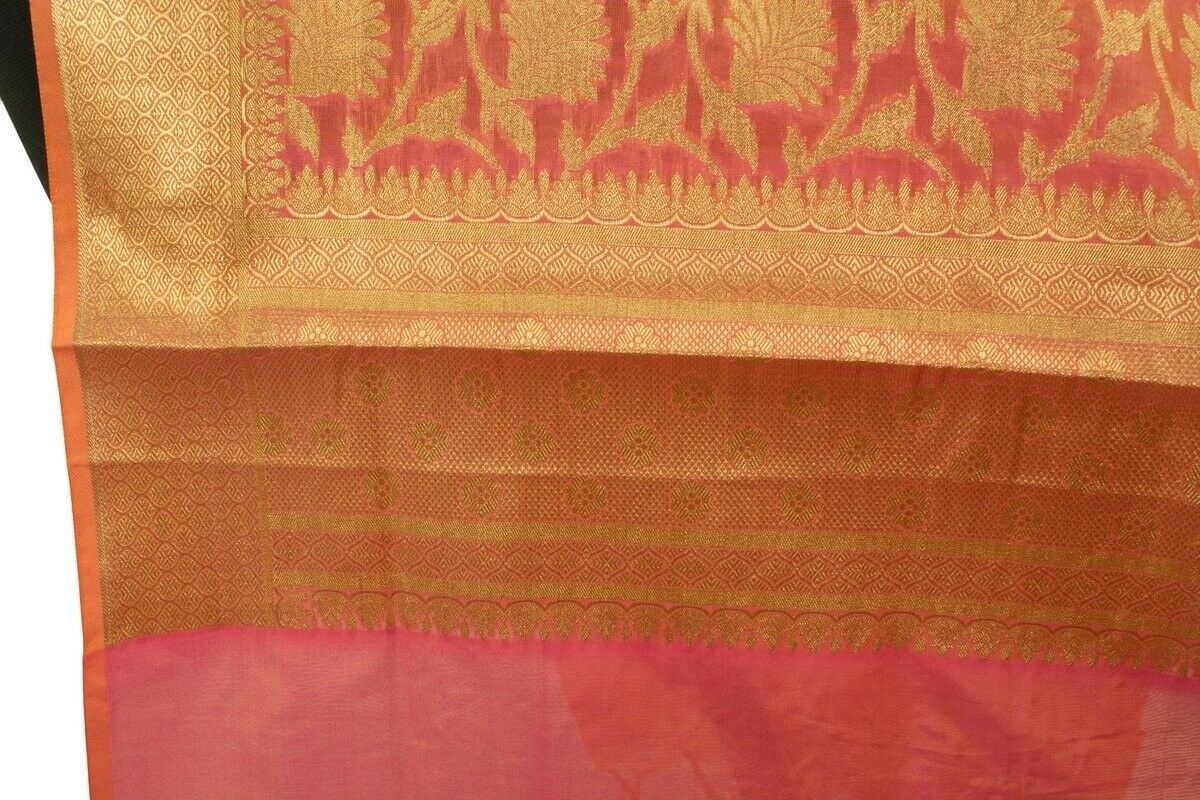 Pink Banarasi Dupatta Floral Woven Zari Brocade Indian Long Stole Wrap Shawl