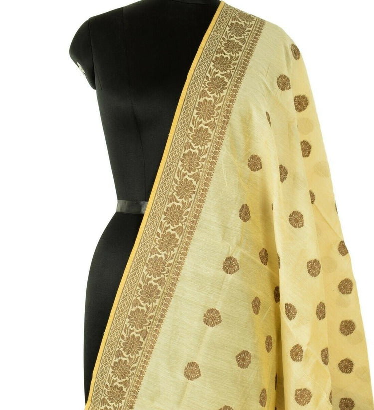 Banarasi Dupatta with Woven Silk Brocade Motifs Indian Long Stole Wrap Shawl