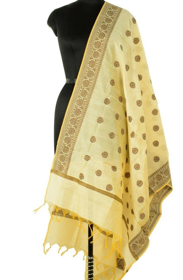 Banarasi Dupatta with Woven Silk Brocade Motifs Indian Long Stole Wrap Shawl