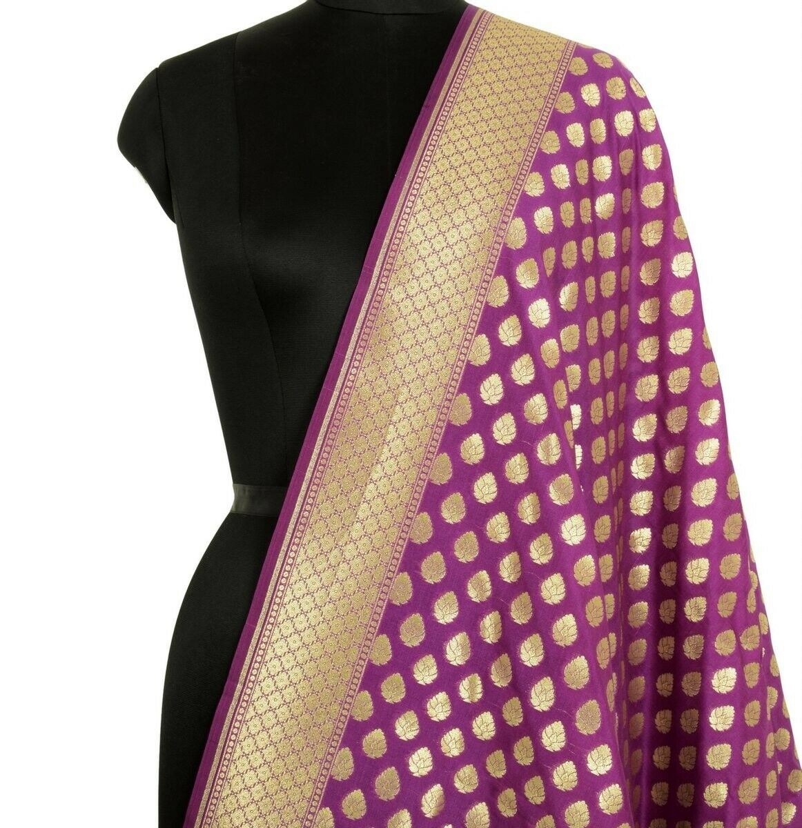 Purple Banarasi Dupatta Woven Zari Brocade Motifs Indian Long Stole Wrap Shawl