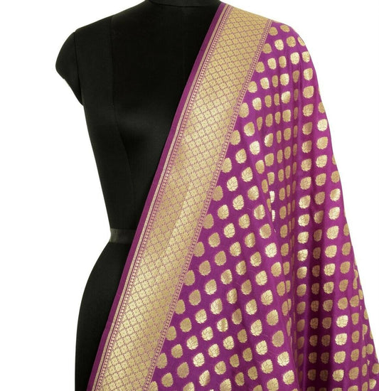 Purple Banarasi Dupatta Woven Zari Brocade Motifs Indian Long Stole Wrap Shawl
