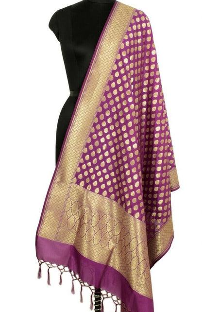 Purple Banarasi Dupatta Woven Zari Brocade Motifs Indian Long Stole Wrap Shawl