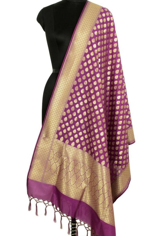 Purple Banarasi Dupatta Woven Zari Brocade Motifs Indian Long Stole Wrap Shawl