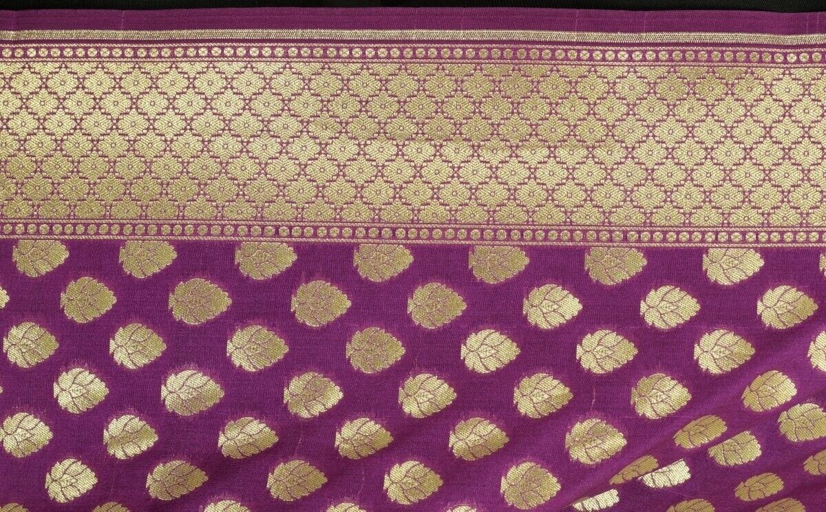 Purple Banarasi Dupatta Woven Zari Brocade Motifs Indian Long Stole Wrap Shawl