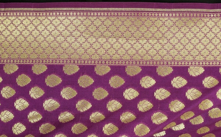Purple Banarasi Dupatta Woven Zari Brocade Motifs Indian Long Stole Wrap Shawl