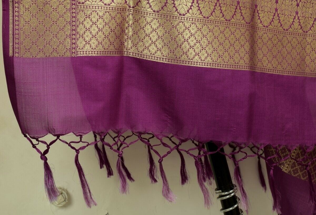 Purple Banarasi Dupatta Woven Zari Brocade Motifs Indian Long Stole Wrap Shawl