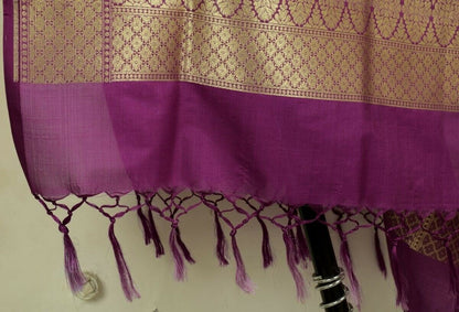 Purple Banarasi Dupatta Woven Zari Brocade Motifs Indian Long Stole Wrap Shawl