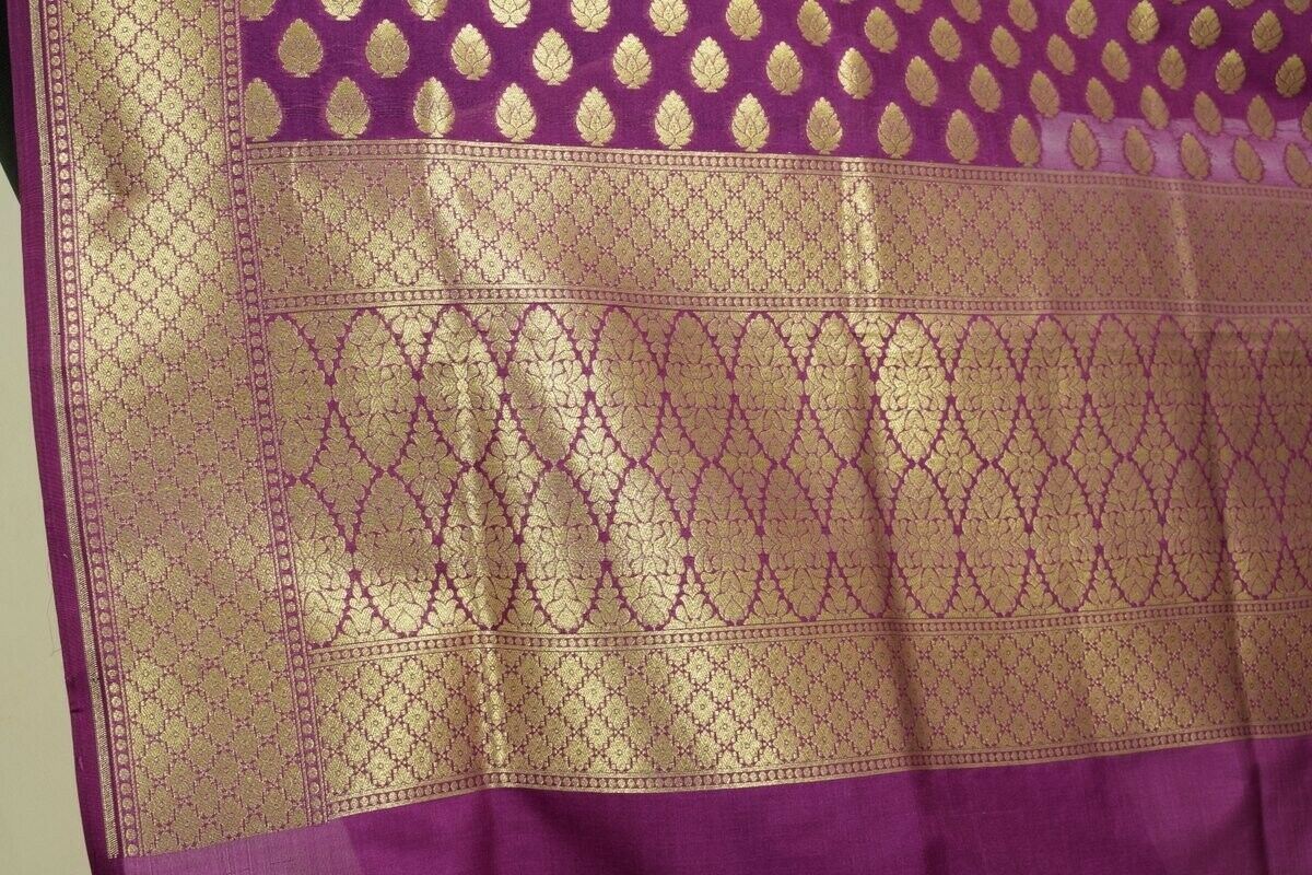 Purple Banarasi Dupatta Woven Zari Brocade Motifs Indian Long Stole Wrap Shawl