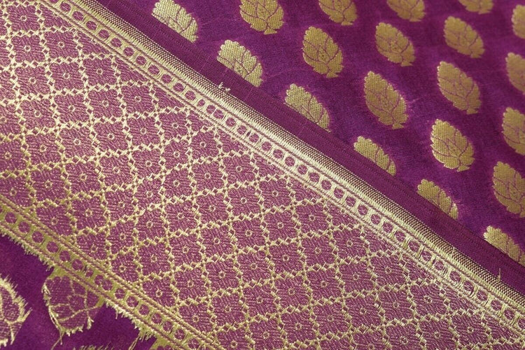 Purple Banarasi Dupatta Woven Zari Brocade Motifs Indian Long Stole Wrap Shawl