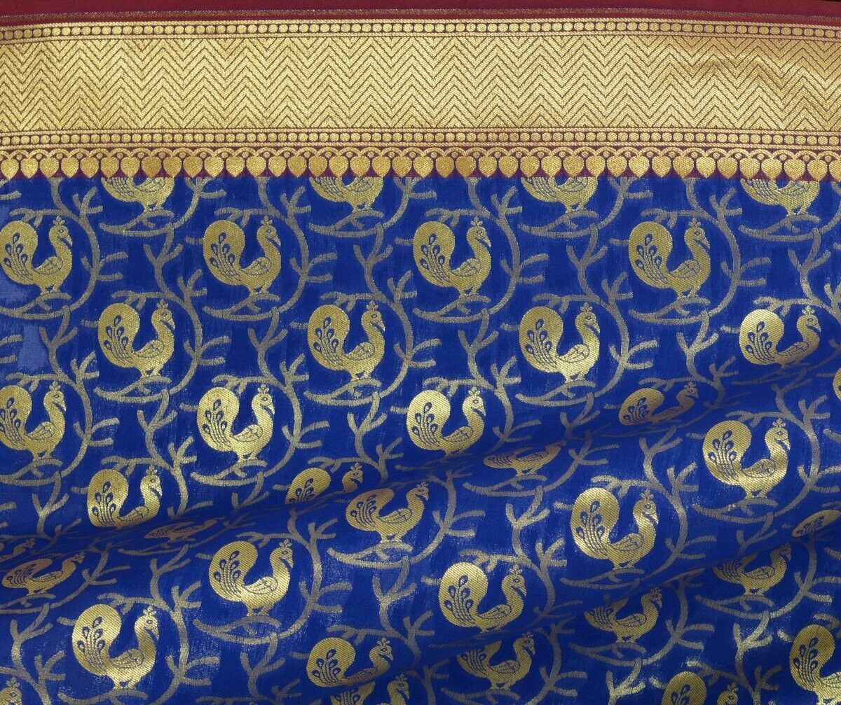 Blue Banarasi Dupatta Peacock Woven Zari Brocade Indian Long Stole Wrap