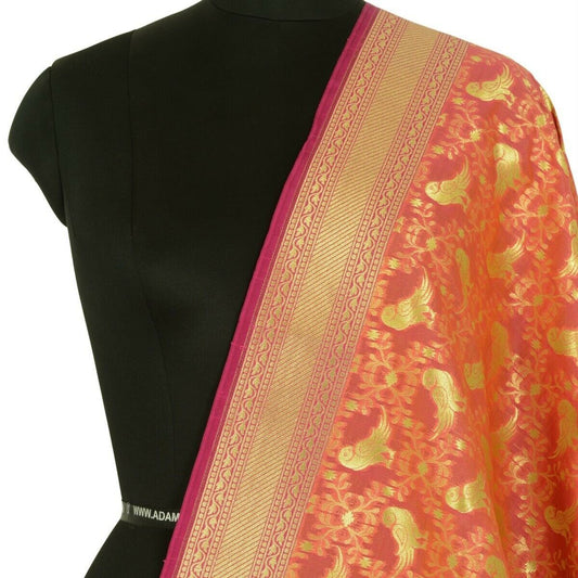 Peach Banarasi Dupatta Birds Woven Zari Brocade Indian Long Stole Wrap Scarves